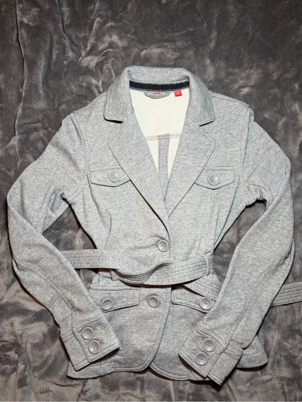 Esprit Light Gray Knit Trench Coat with Belt